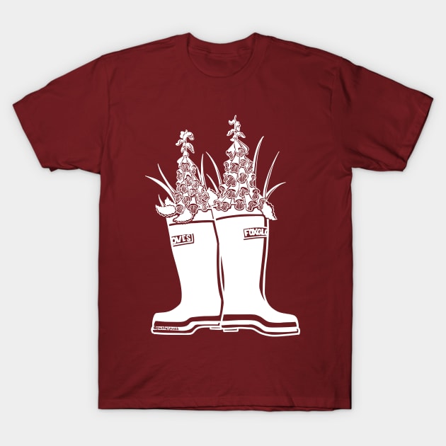 Foxglove White Lineart Rain Boots T-Shirt by Pastel.Punkk